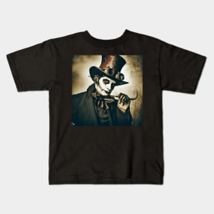 Steam Punk Devilish Man wearing Top Hat and Goggles Kids T-Shirt
